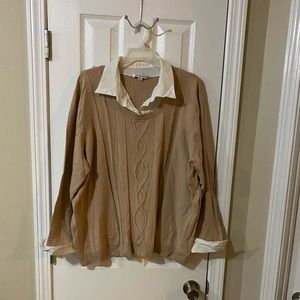 Vintage Mercer St Studio Sweater!! Tan w white collar & cuffs!!! 3X women 🎁☺️